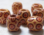 12 Pieces- 16X17mm Fancy Pattern Large Hole Barrel Wood Beads, N8 (C8)