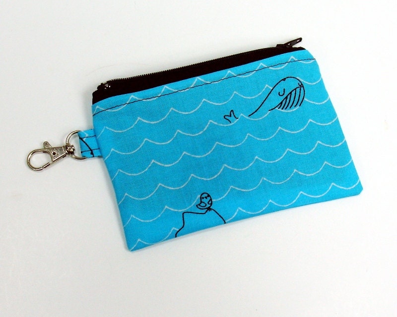 Ocean creatures 5 in zipper pouch coin purse wallet with clip