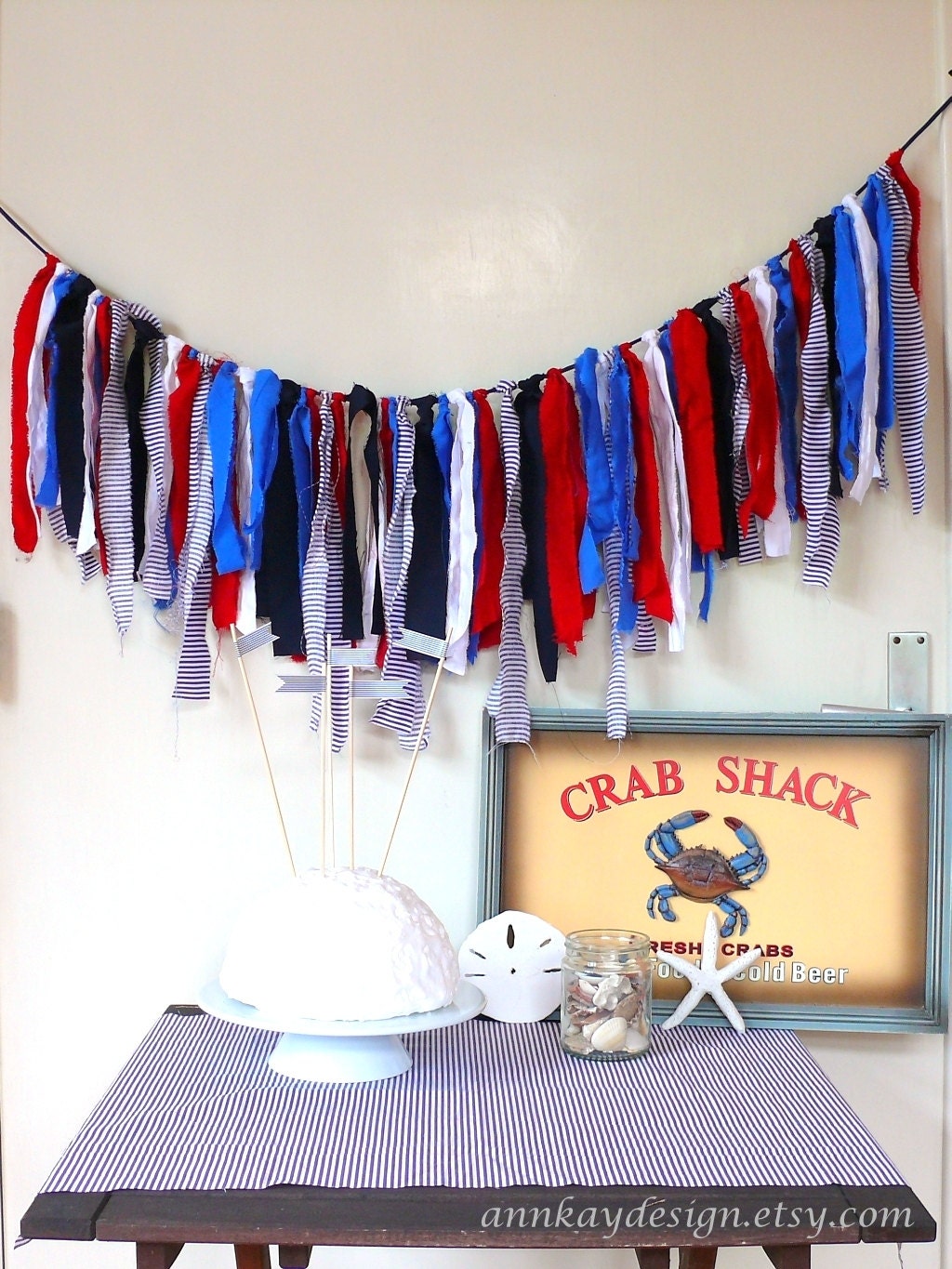 Nautical Fabric Garland Rag Tie Streamer Backdrop
