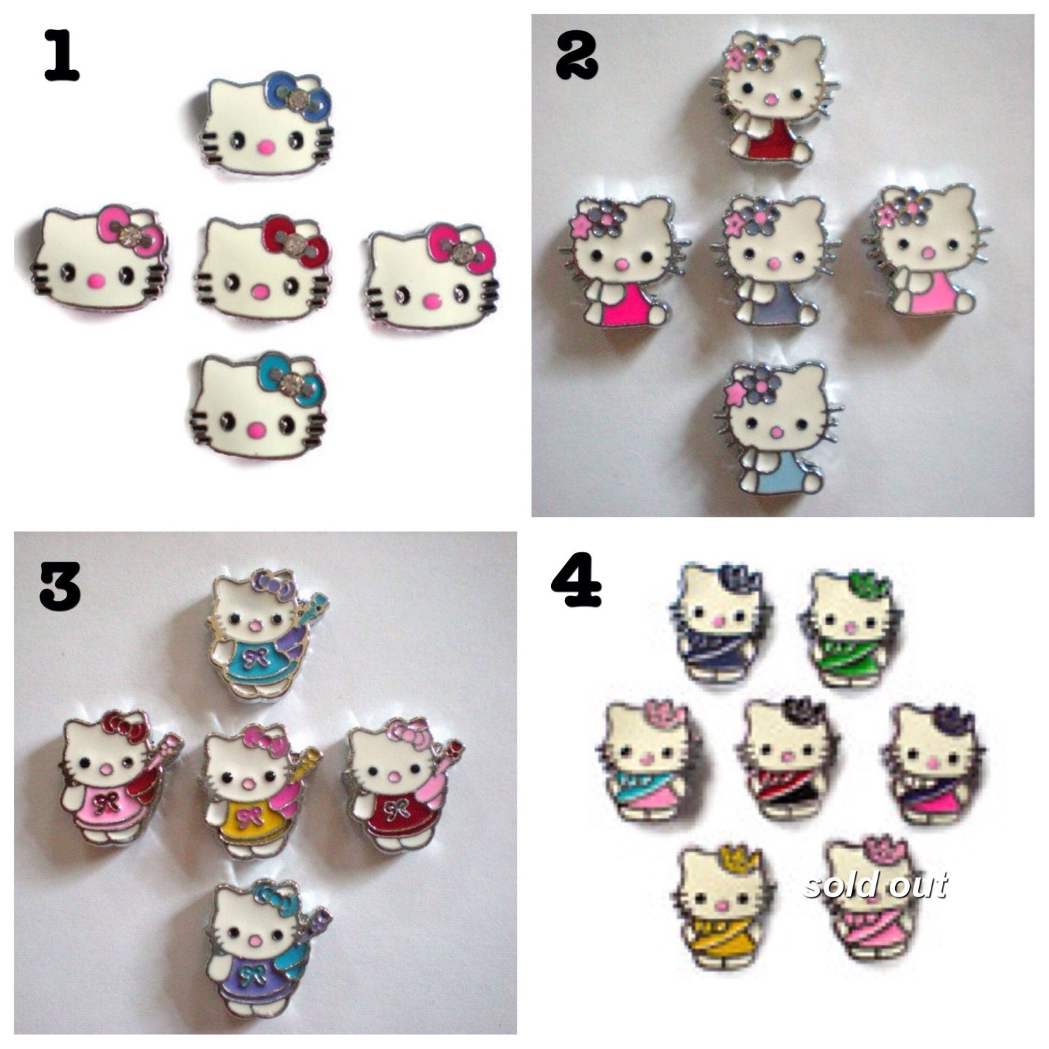 4 Hello Kitty Charms - Bracelet Slide Charms - 8mm - PICK 4 - Fit Bracelet or Pet Collar