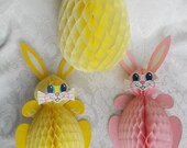 Vintage Easter Bunny and Egg Set of 3 Honeycomb Folded Paper US Shipping Included