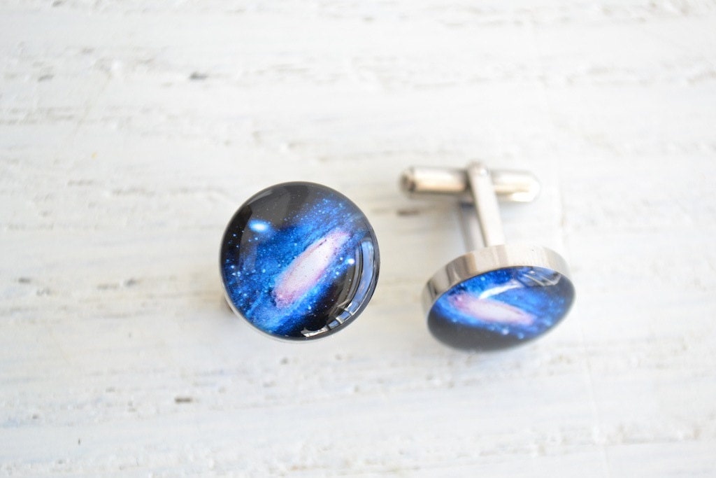 Galaxy cufflinks for men - Solar system inspired cuff links for him - Handcrafted in the USA  (PC103)