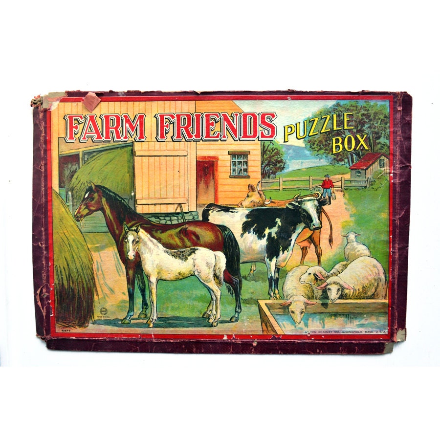 LARGE vintage HORSE PUZZLE Milton Bradley Farm Friends  offered by Elizabeth Rosen