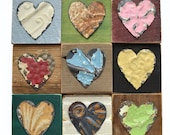 9 primitive vintage tin hearts ORIGINAL ART modern love on wood  by Elizabeth Rosen