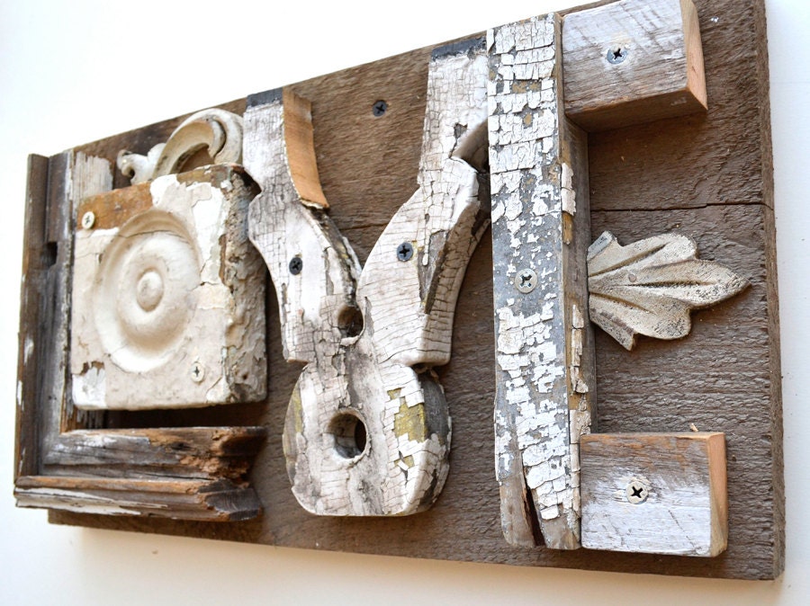 love sign architectural salvage typography letters L O V E ORIGINAL ART  by Elizabeth Rosen