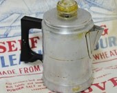 Vintage Farmhouse Old Aluminum Coffe Perculator Pot w/ Glass Bubble Top..2 Cup Pot...Flower Planter