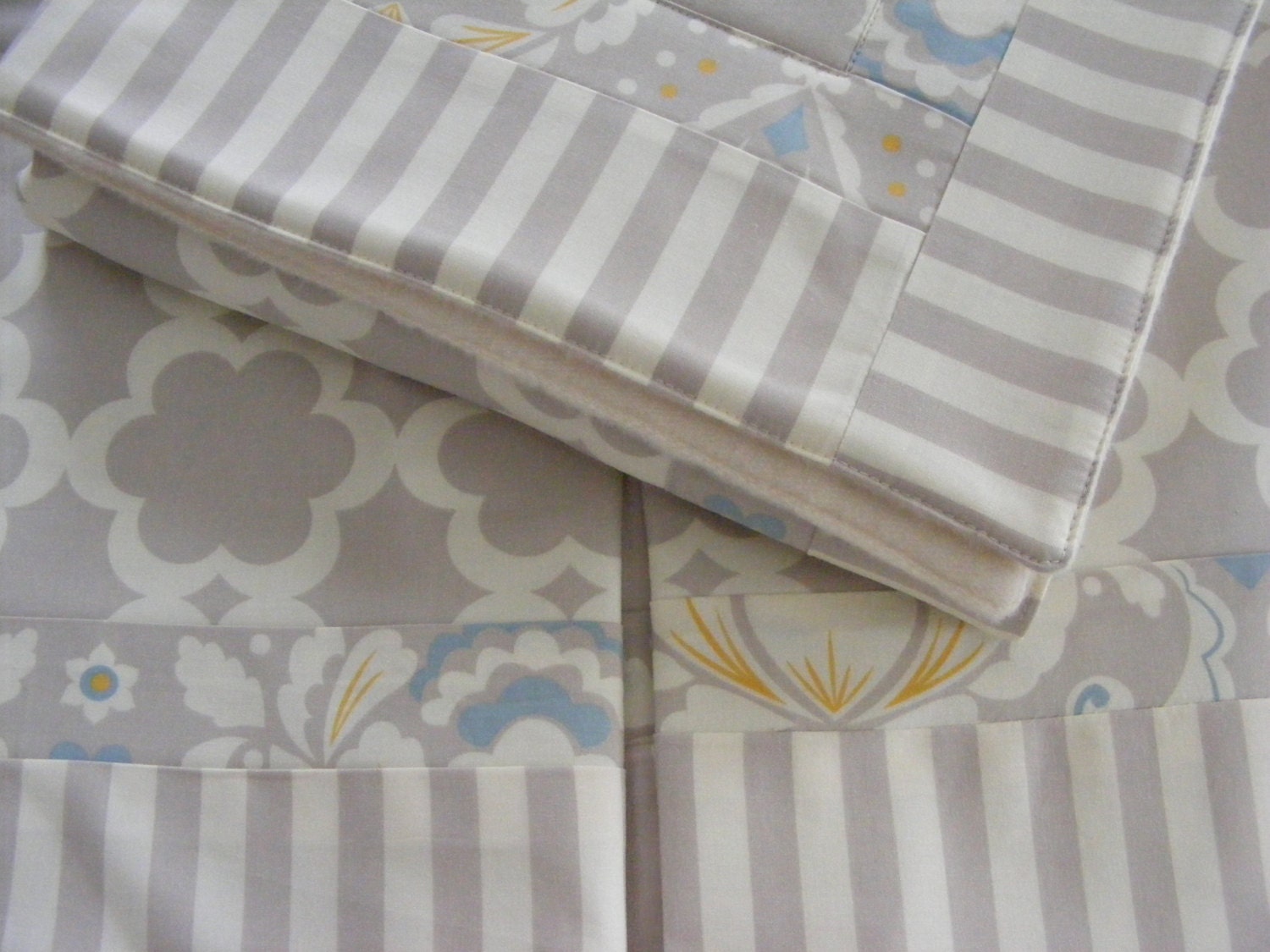 Baby Bedding Crib Quilt and Crib Skirt  Grey and  White Pink BlueToddler Blanket Set
