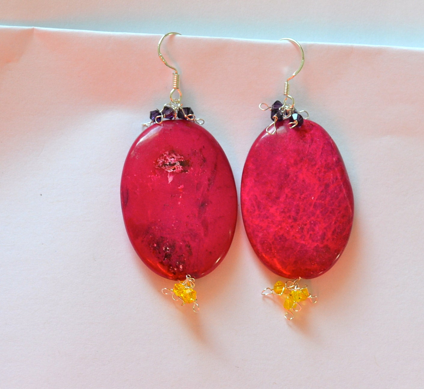 Oval Ruby Quartz Earrings, Silver Post, Swarovski Crystal, Item No. S202