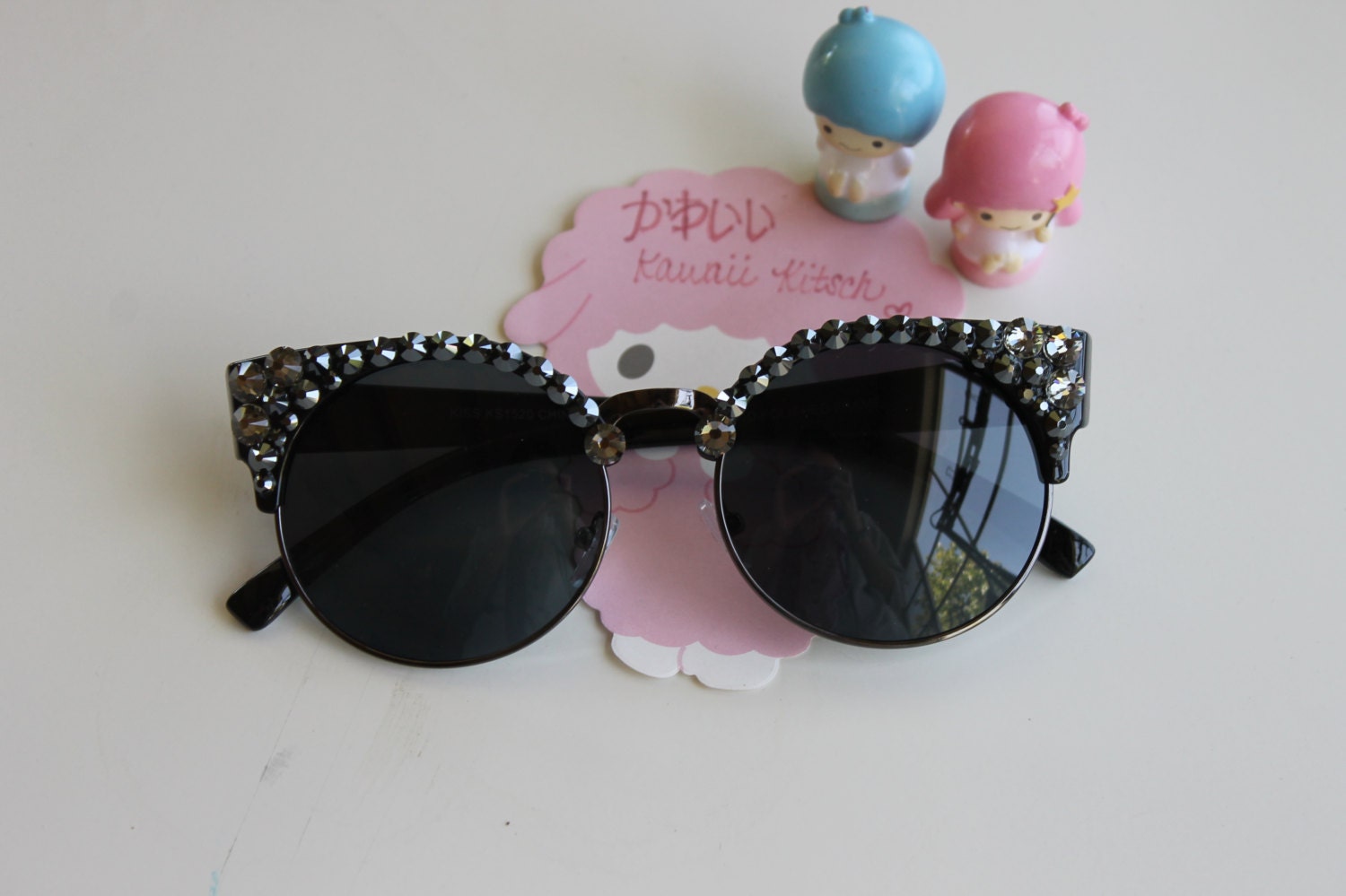 Swarovski Jet & Hematite Crystal Keyhole Sunglasses