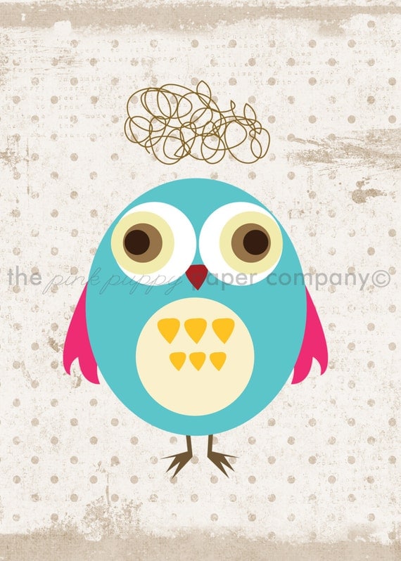 Set of 3 5x7 Sweet Owl Prints (you choose colors)