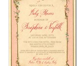 French Baby Shower Invitation Antique Pink Baby Girl Classic Vintage Elegant Ephemera Invite DIY Printable or Printed - Seraphina Style