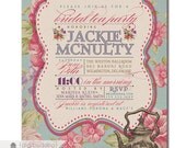 Bridal Tea Party Invitation Vintage Rustic Tea Wedding Invitation Pink Rose Typography Poster Printable Digital or Printed - Jackie Style