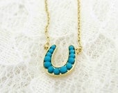 Horseshoe Gold Necklace. Turquoise Horseshoe Necklace. Simple Necklace.