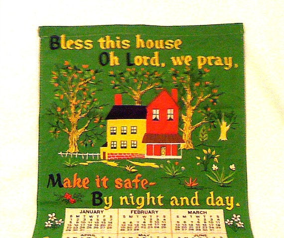 Vintage 1978 Colorful Tea Towel Linen Calendar with Blessing Prayer