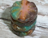 Pink Aqua Bead 18mm Czech Glass Coin Fluted Picasso NEAPOLITAN (4)