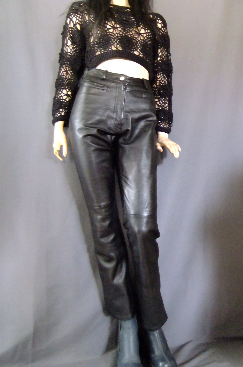 high waist leather pants, black, NAF NAF