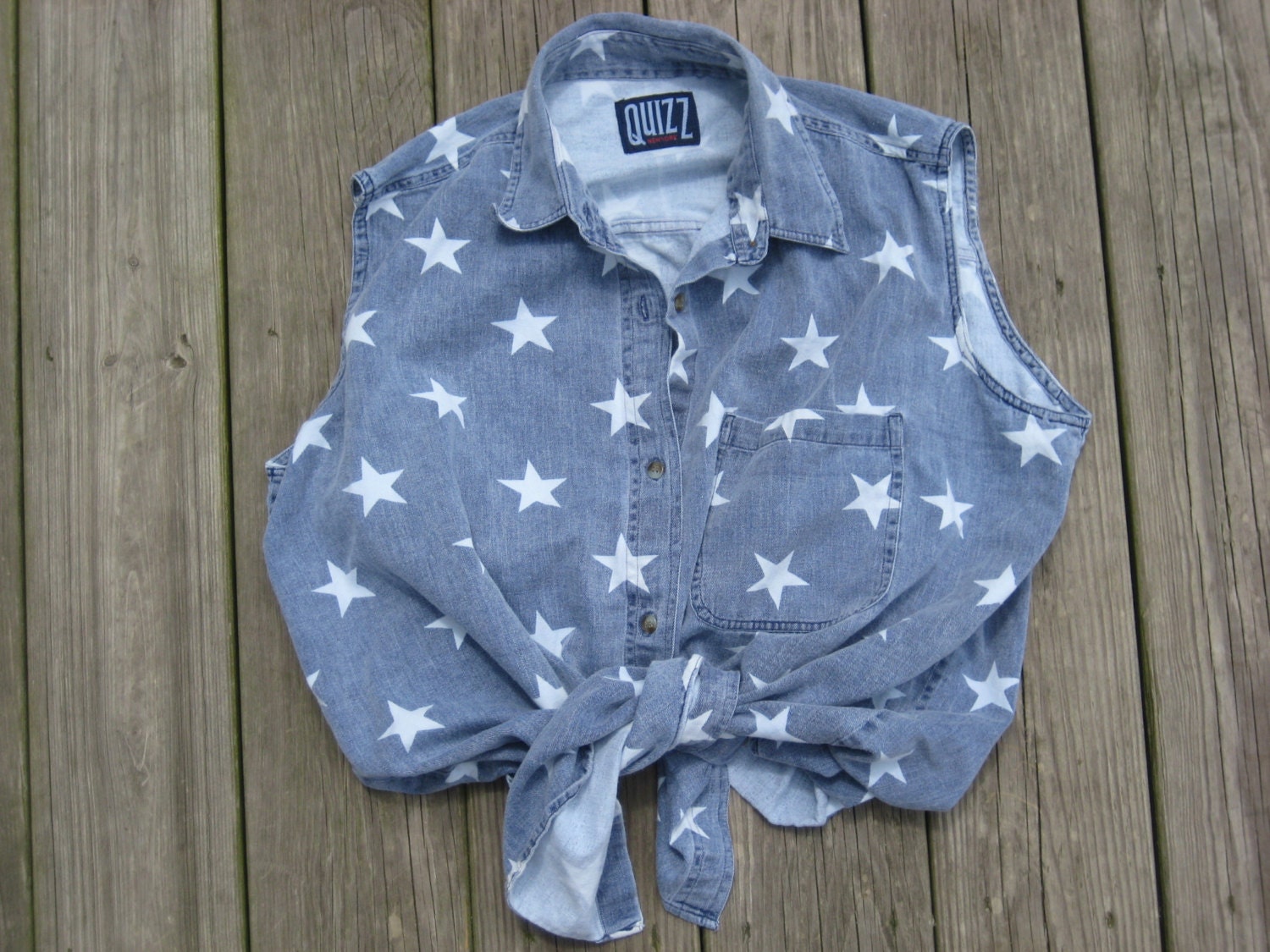 Quizz vintage blue denim oversized top with all-over star print USA size XL