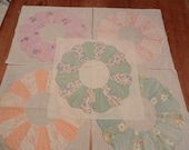 5 Vintage Handpieced Dresden Plate Applique Quilt Squares c 1950