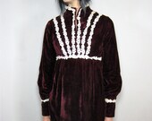 VELVET MAROON mini DRESS w crochet trim, xsmall, small, holiday dress