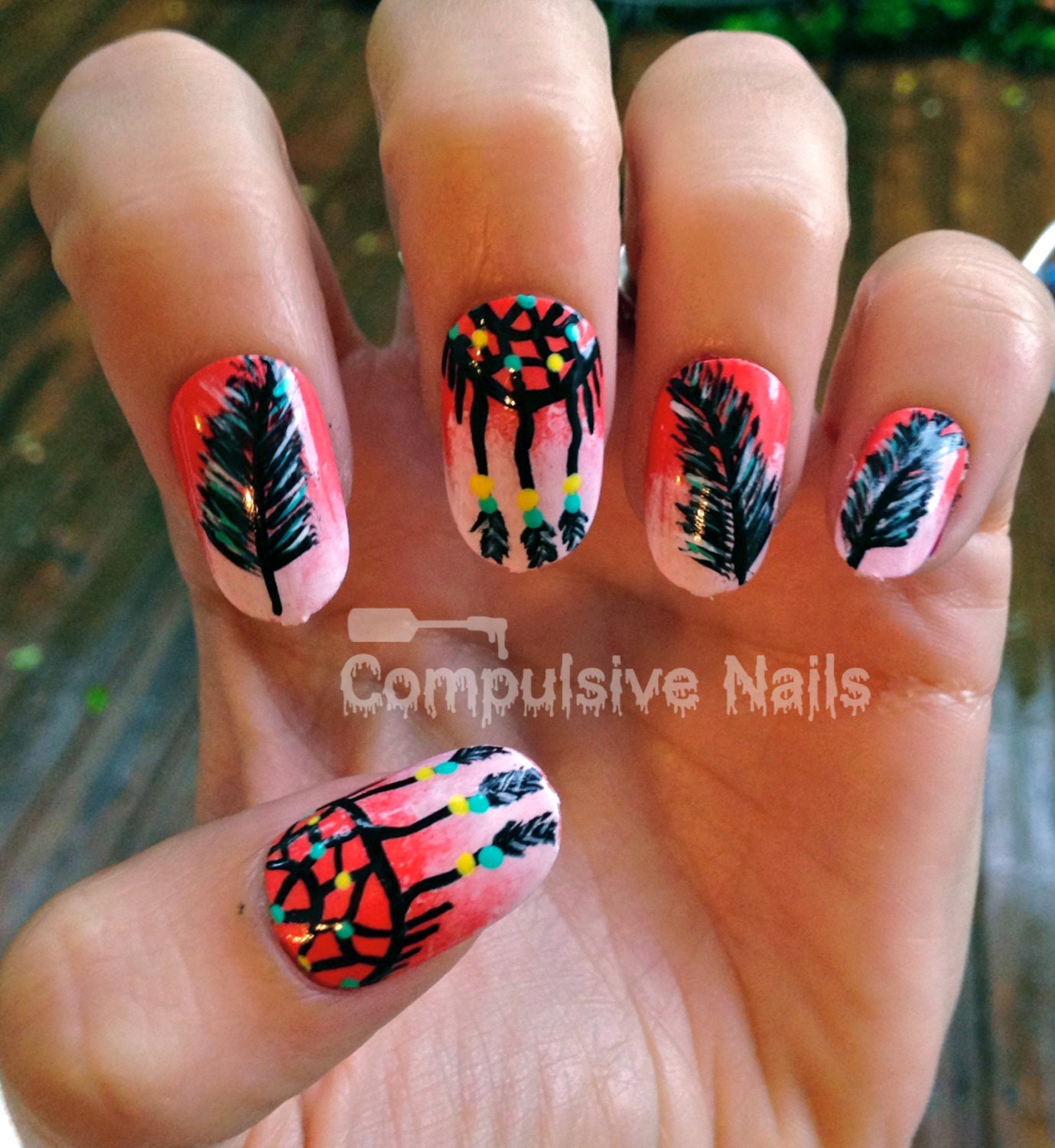 Dream Catcher Ombre Pink Fake Nails