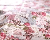 Vintage Cotton Linen Fabric Pink Peony With Butterflies Fabric Large Flower Home Decor Fabric-1/2 yard f010