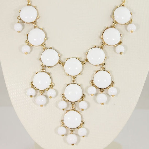 New white Bubble Bib Necklace,Small Bubble Necklace, Handmade Bubble Jewelry Bib Necklace Statement Necklace(XL0302-20MM Size)