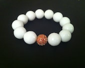 White Agate and Pink Pave Bead Stretch Bracelet