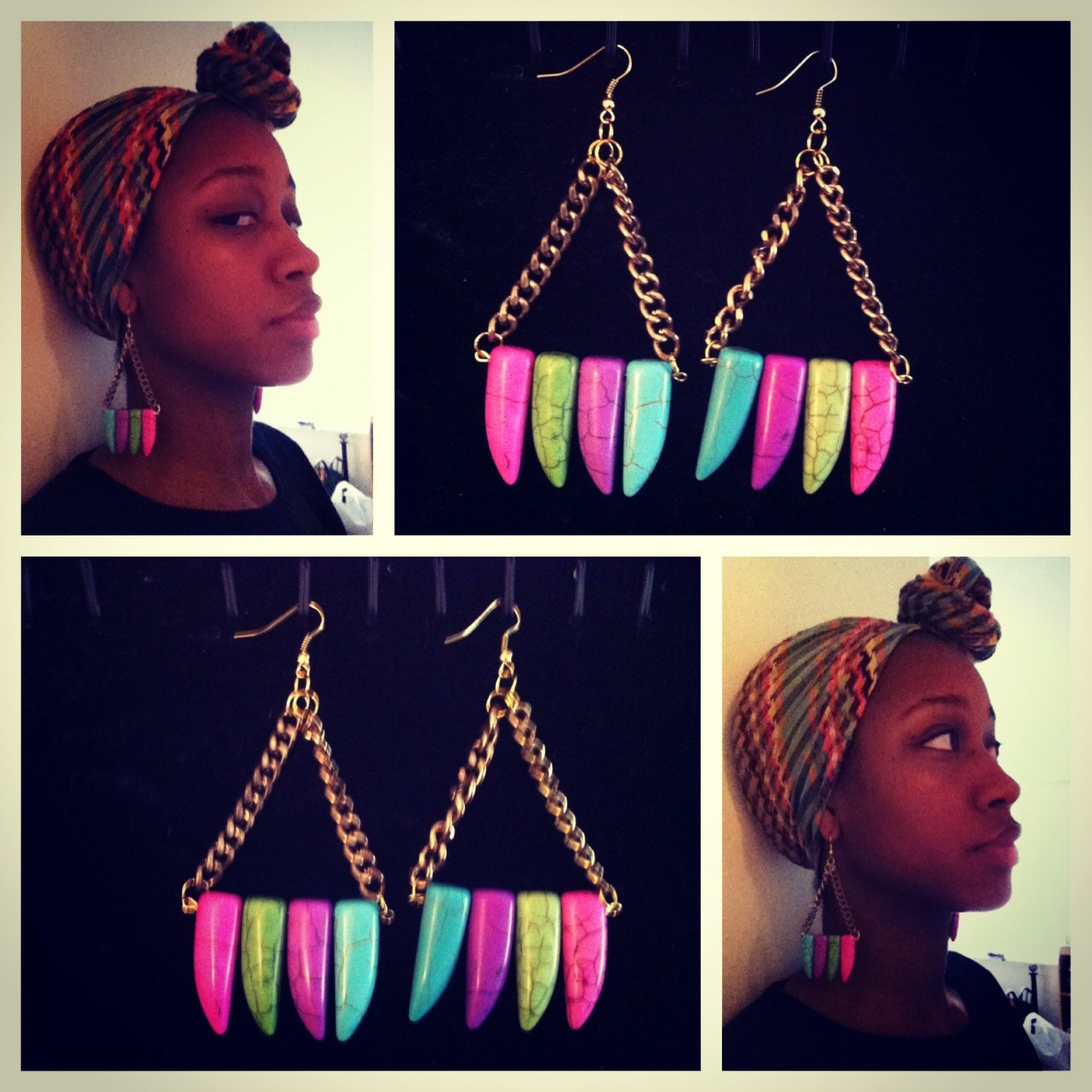 Chain and Bone Multicolored Dangle Earrings
