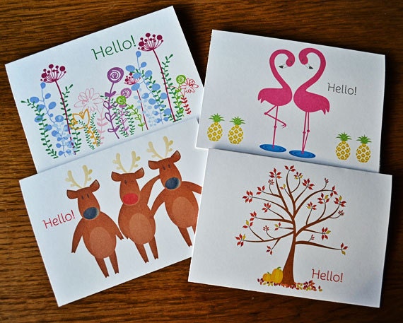 Hello Stationery Note Cards Spring Summer Fall Winter Personal Note