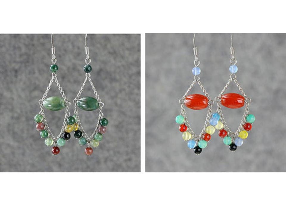 Chandelier Earrings jade green beaded chinese dangle stone