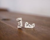Sterling silver hand engraved architectural fragment stud earrings