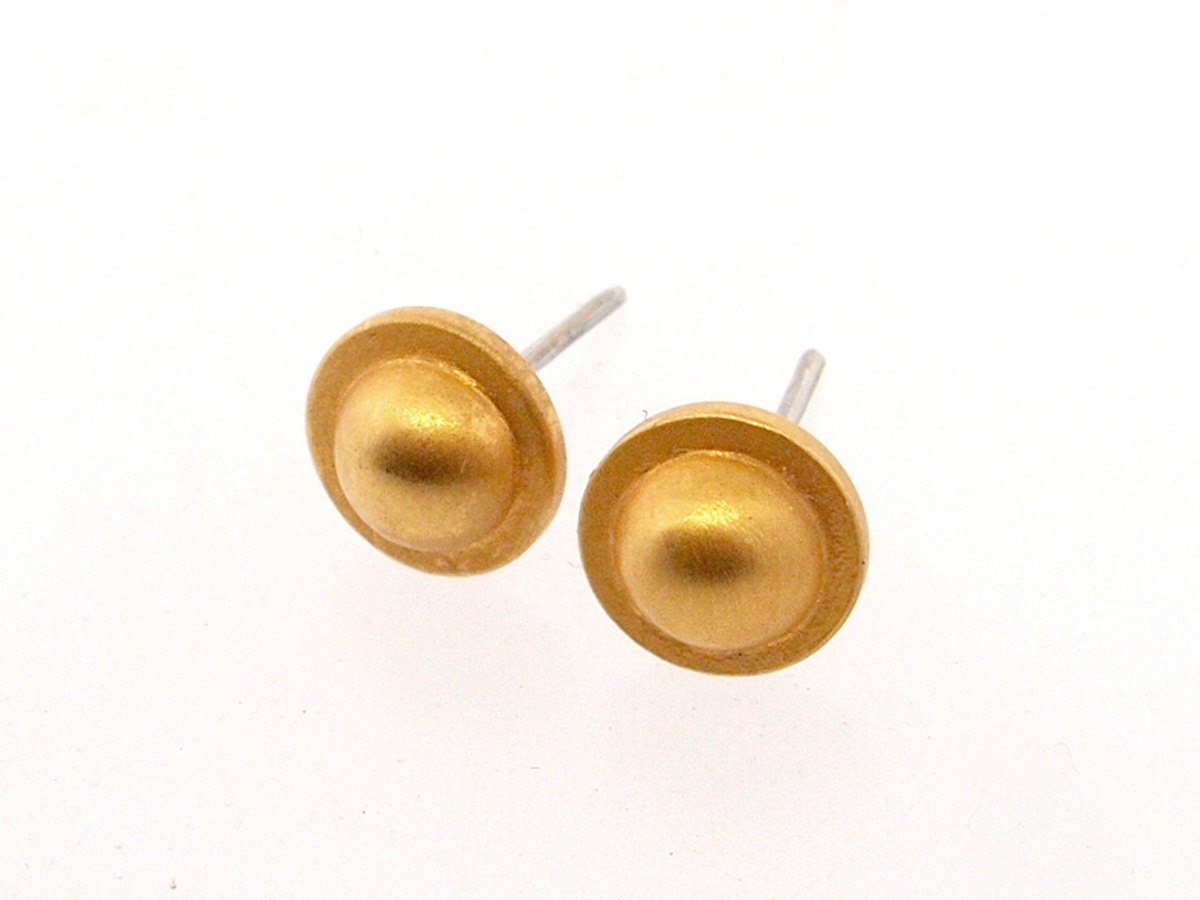 24 Karat Gold plated rounded studs, based on Santa Prassede Church in Rome, Italy, small post earrings