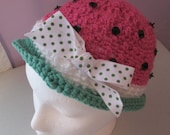 Women, teen, child handmade, fun, crocheted watermelon cloche, hat, beanie.