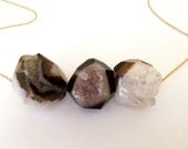 Geode Necklace // black druzy quartz, delicate gold 14k chain // fine jewelry by LilahV