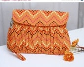 SALE - Tangerine Orange in multicolor chevron dots