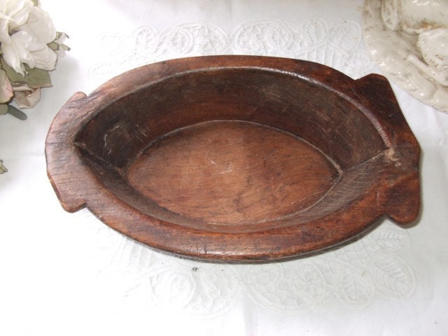 Antique/vintage French carved, primitive, rustic country wooden bowl.  Country cottage chic.