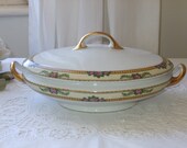 Vintage French vegetable serving dish with lid. Limoges porcelain. Paris apartment, cottage chic