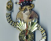 Art Clown Doll Made from Domino - Assemblage Mixed Media Collage