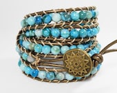 Turquoise Leather Wrap Bracelet - Chan Luu inspired - Southwestern leather bracelet on metallic bronze leather 5 wrap