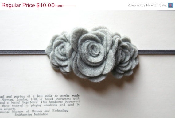 Memorial Day SALE Baby Headband - Baby Girl Headband - Baby Flower Headband - Gray Felt Flower Trio