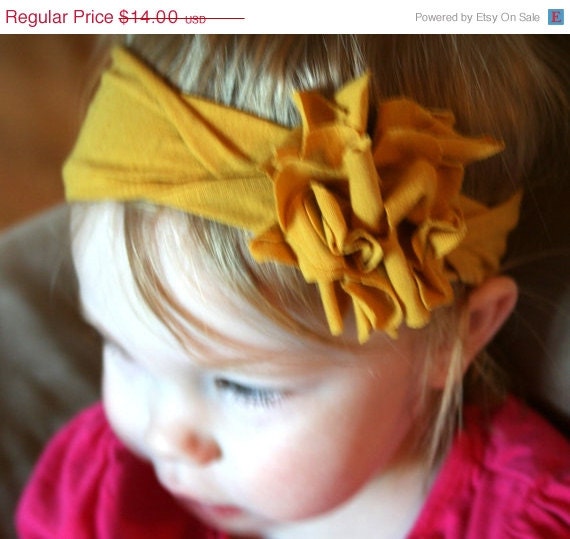 Memorial Day SALE Baby Girl Headbands--Baby Headbands--The Nora Flower Headband - Mustard Nora Headband