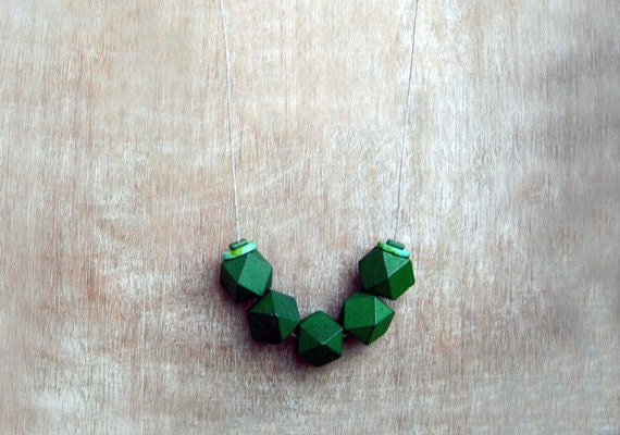 Wooden  Geometric Necklace/ Green Necklace/ Boho Necklace - JullMade