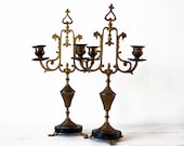 Delicate PAIR of antique french Marble and BRONZE Napoleon III candelabras ca. 1880