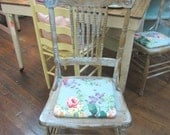 Hand Painted Chair Roses Cushion Shabby Chic Distressed Prairie Style FREE Shipping