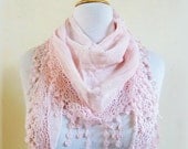 Womens scarf "Norah" in ICE PINK with rich lace edge - scarflette shawl neckwarmer