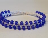SALE - White Hemp Bracelet with Bright Purple Frosted Glass Beads