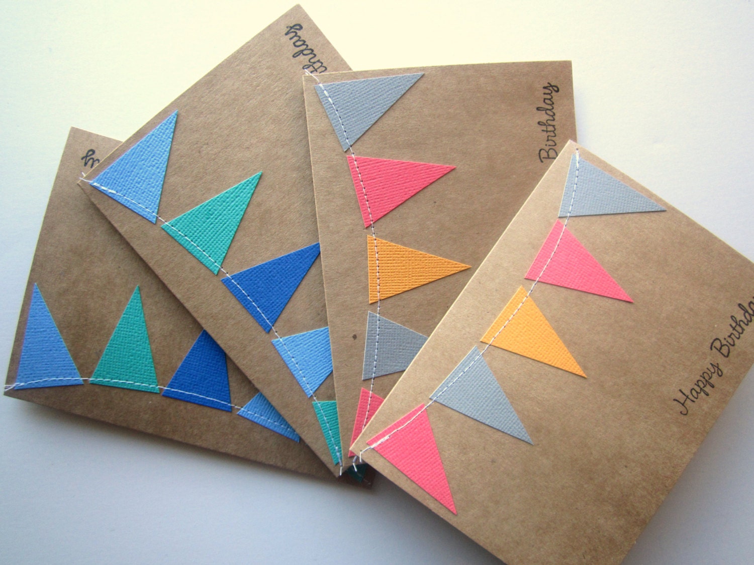 Happy Birthday Cards, Stationery, Bunting Birthday Cards, Set of 4