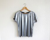 80s liquid metal SILVER blouse