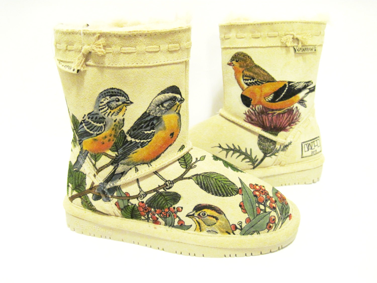 Boots Hand Painted, kids BEARPAW toddler size 13 birds - TheWoodsSecretGarden