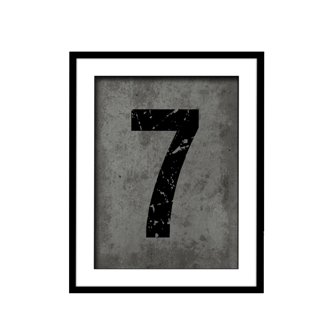 numbers custom art print distressed poster inspirational black grey typography 8x10 home decor industrial number